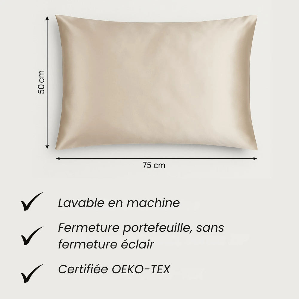 Taie d'oreiller 100 % soie anti-frisottis