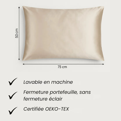 Taie d'oreiller 100 % soie anti-frisottis