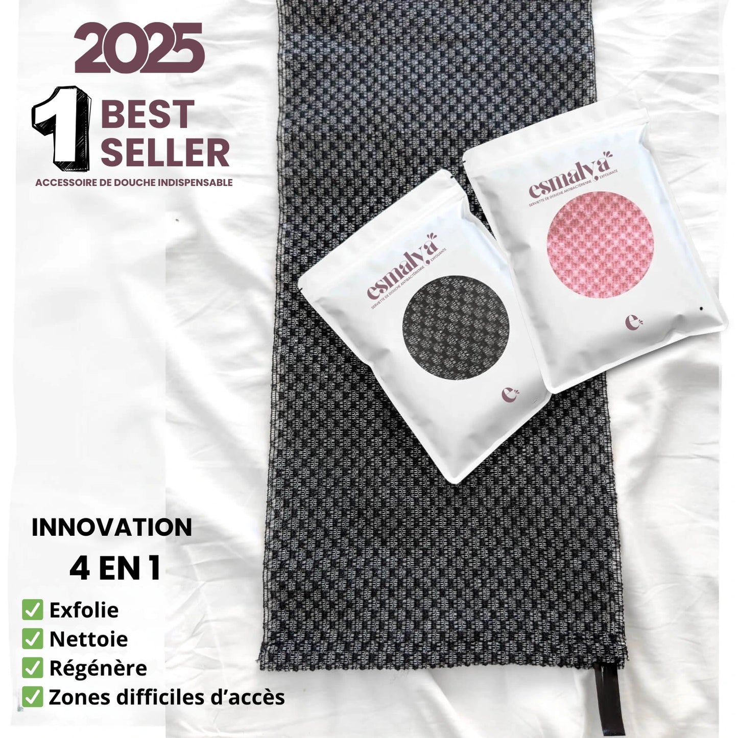 Serviette de douche exfoliante antibactérienne